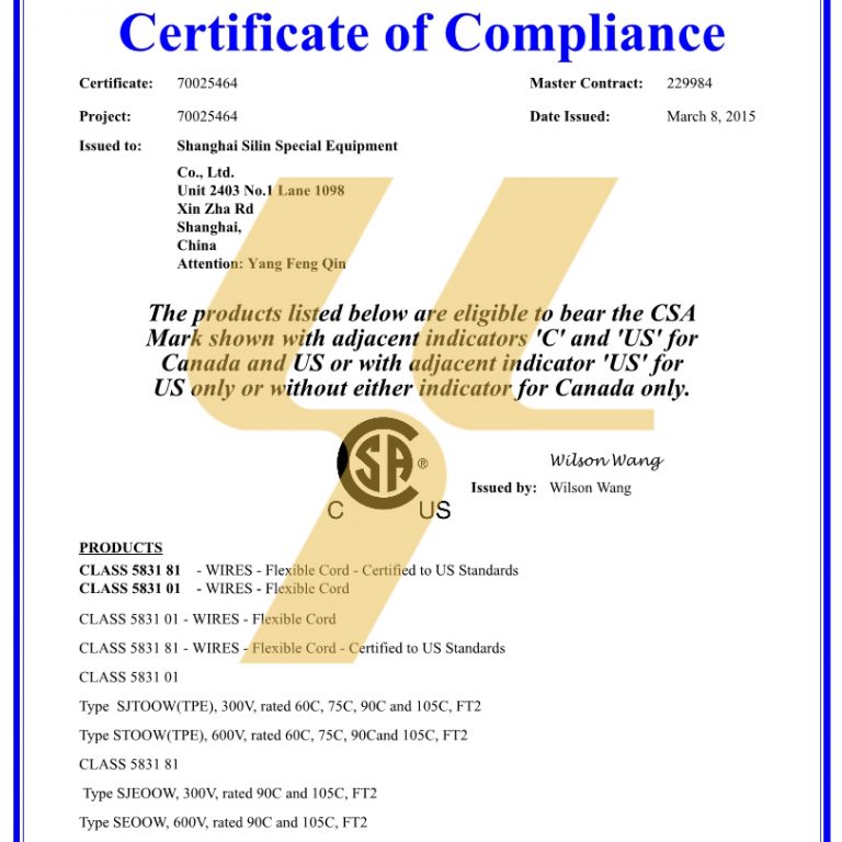 Silin Certificate CSA
