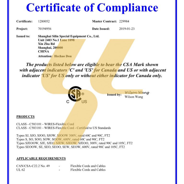 Silin Certificate CSA